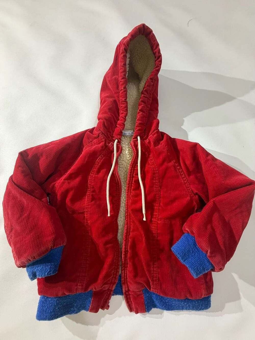 Vintage Red Corduroy Sherpa Lined Hooded Jacket Coat Made in USA Size 6